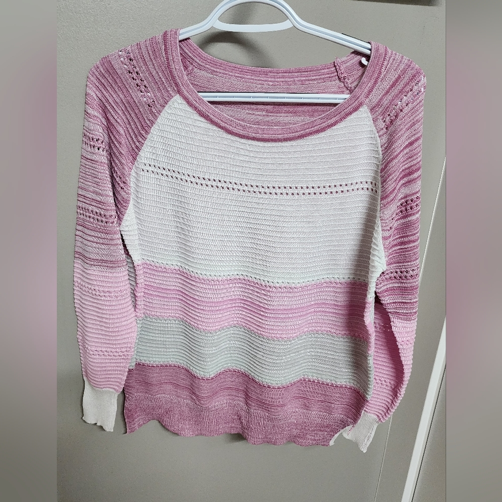 Womens pink and white eyelet sweater Medium